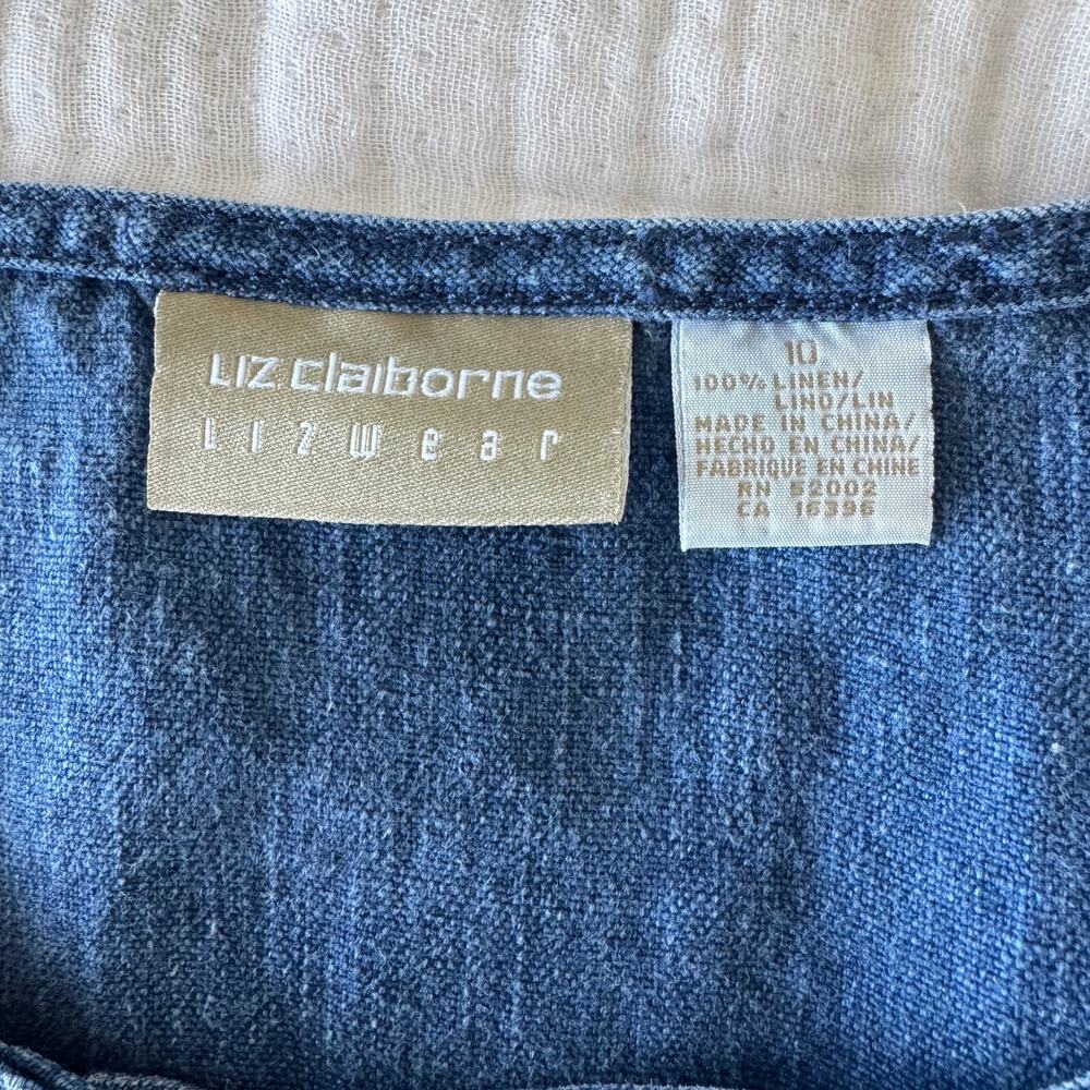 Vintage 90s Liz Claiborne Lizwear Linen Blue Maxi Dress Size 10 - Picture 12 of 12